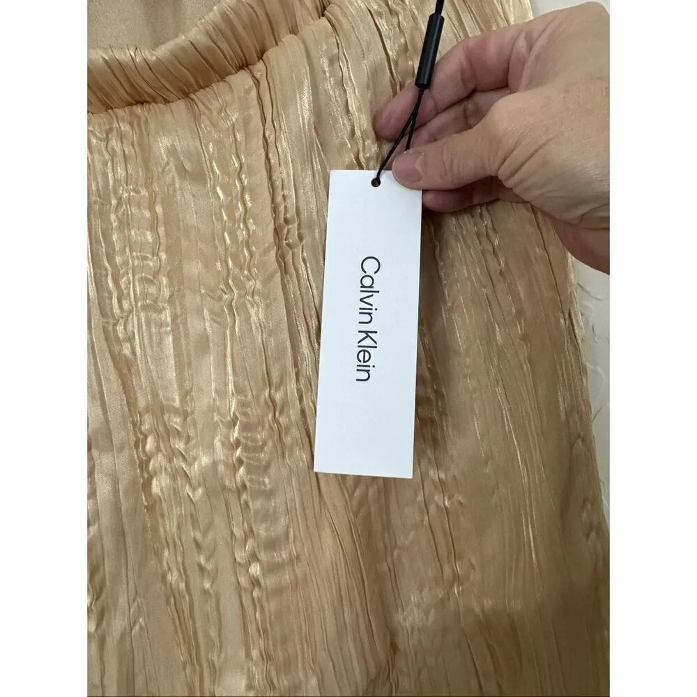 Calvin Klein Gold Pleated/Crinkle Skirt - Size Small